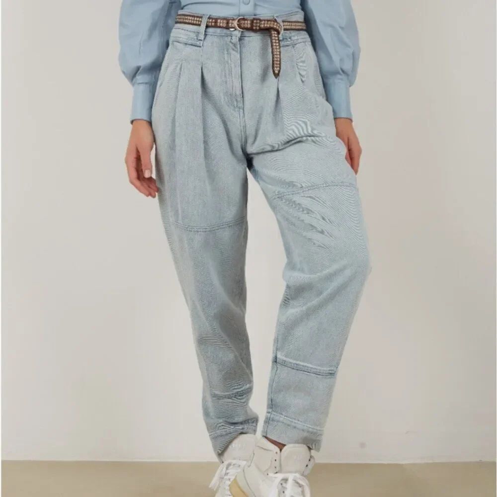IRO Girvan Pleated Barrel Jeans Size 40 / US 8 / UK 12 Light Blue Wash Denim